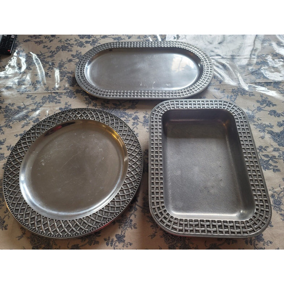 3 Pack Wilton Armetale Basketweave Serving Dish Platter set oval, basket, round - Picture 2 of 16